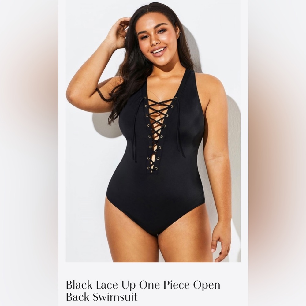 MeetCurve lace up black one piece swimsuit